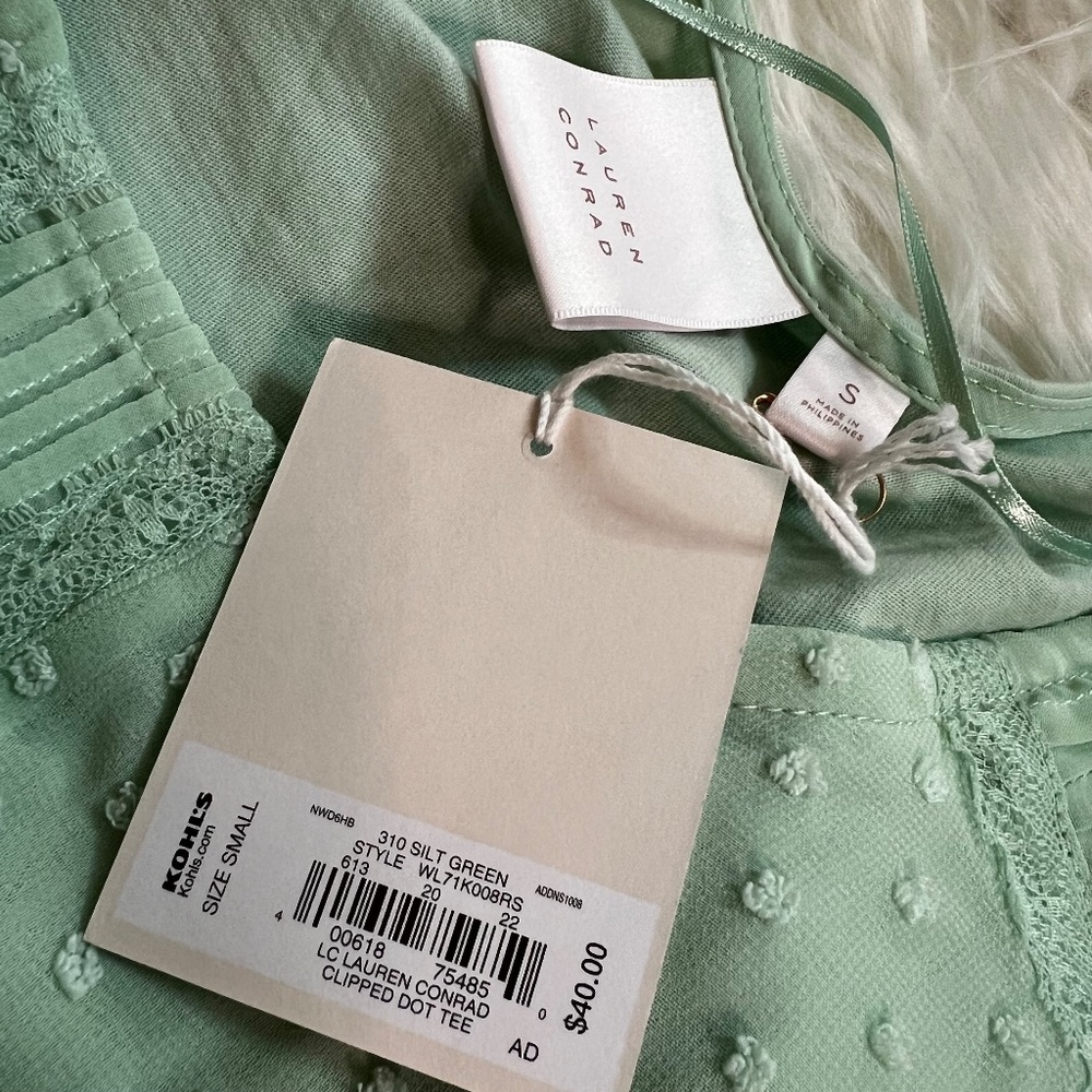 Darling! [LC · Lauren Conrad] Sweet Mint Green Swiss Dot NWT Blouse Top | Small - Picture 7 of 11